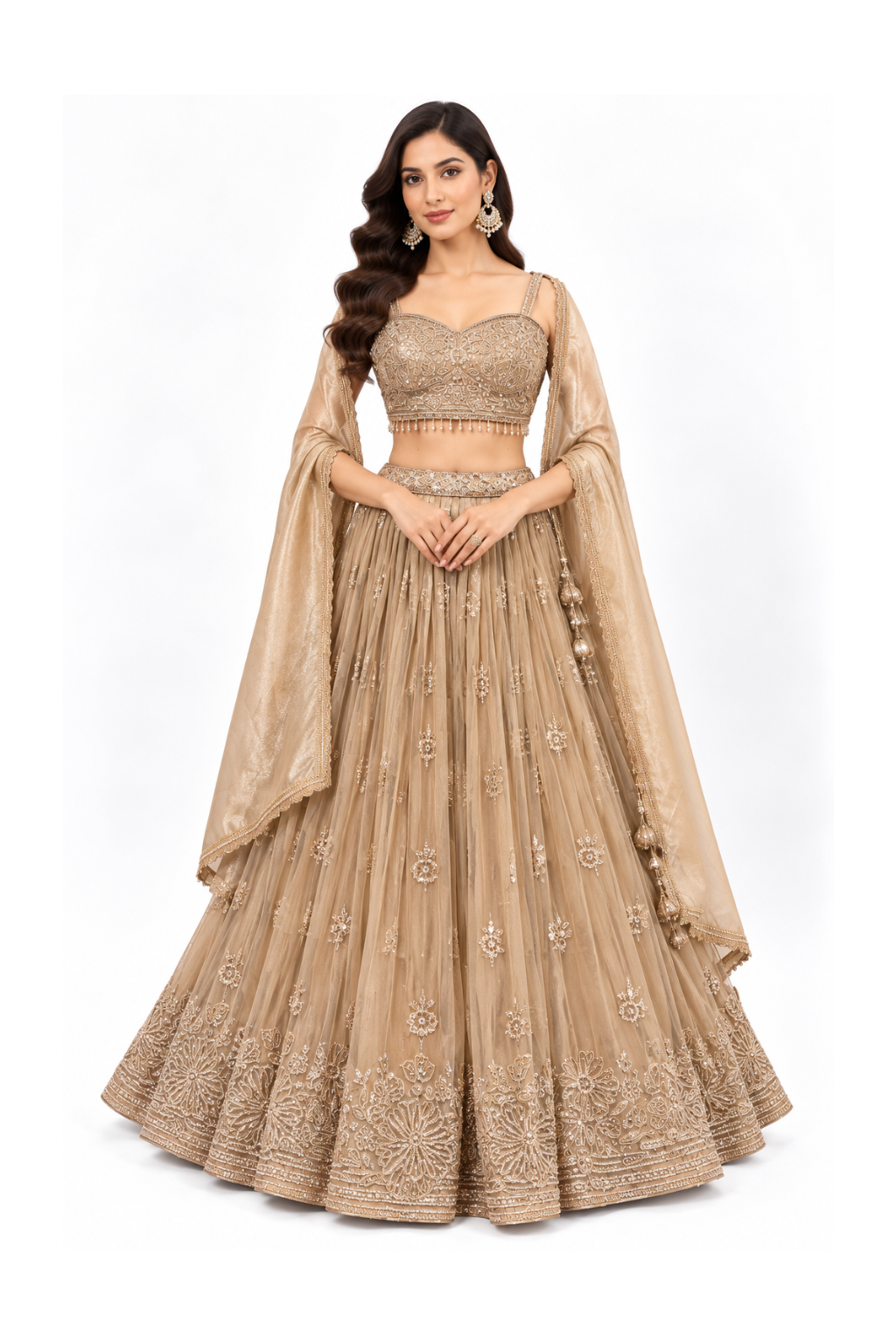 Champagne Gold Embellished Bridal Lehenga Set Main image