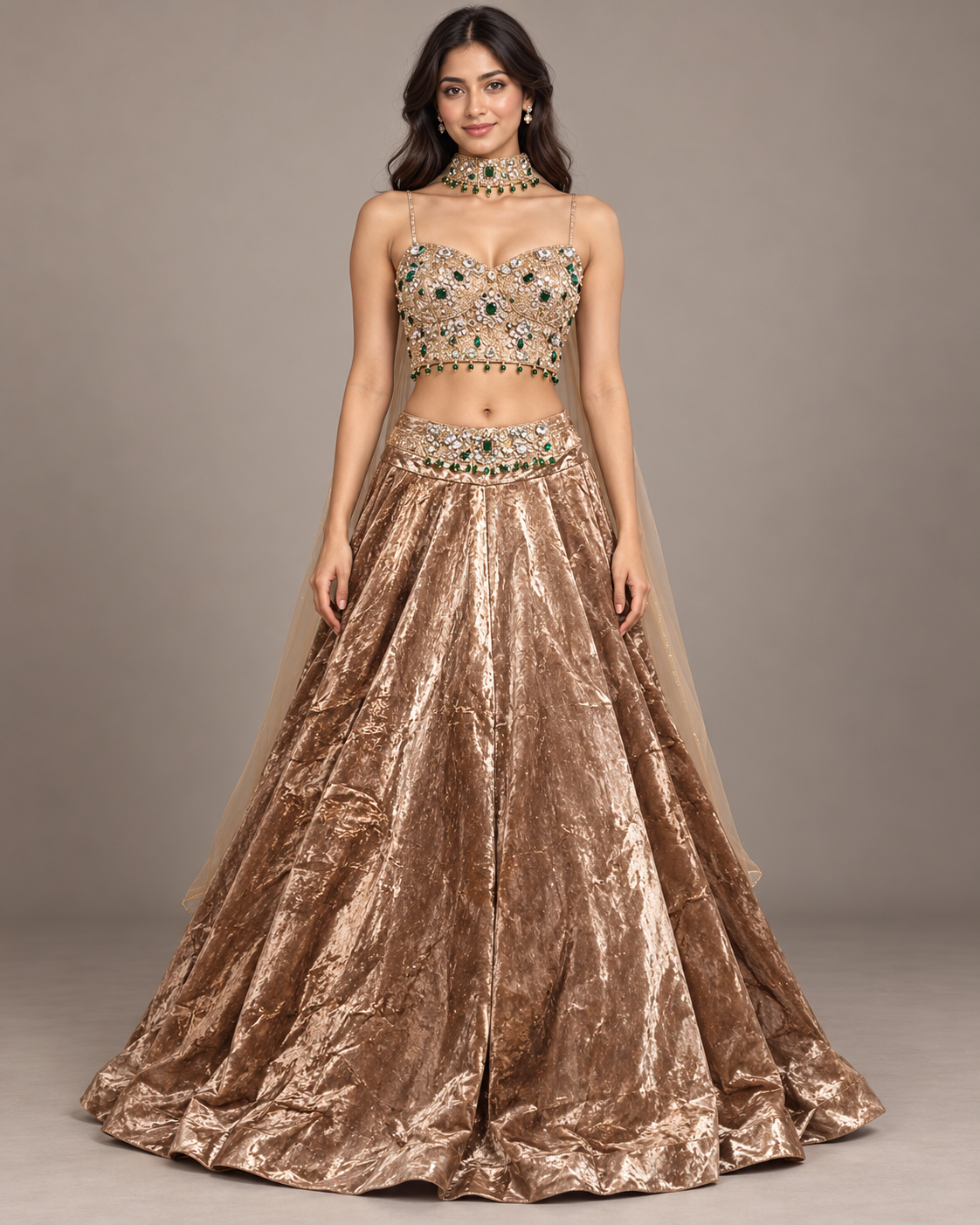 Gold Embellished Flared Lehenga Set Main image