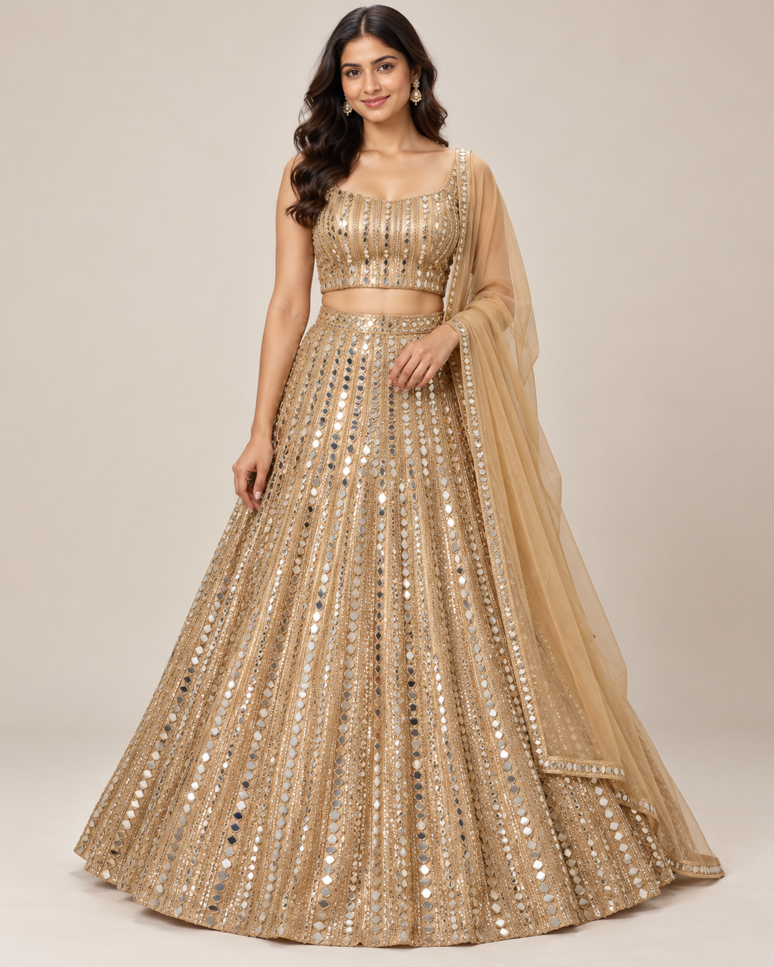 Golden Mirror Work Lehenga