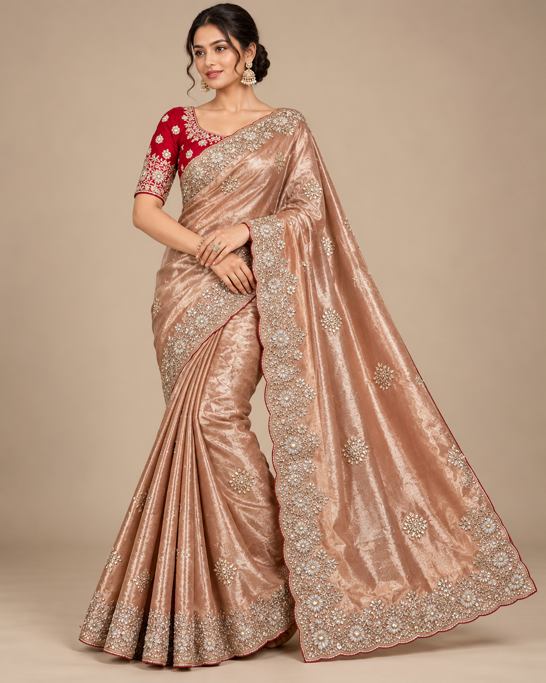 Elegent Rose Gold Embellished Saree Main image