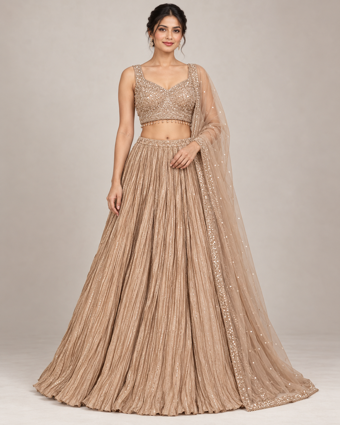 Elegent Taupe Shimmer Lehenga Main image