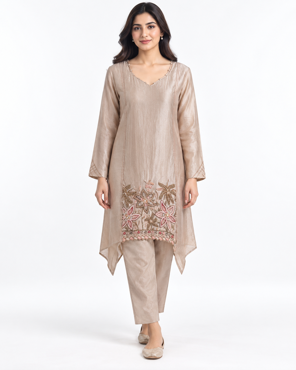Champagne Embroidered Tunic Set