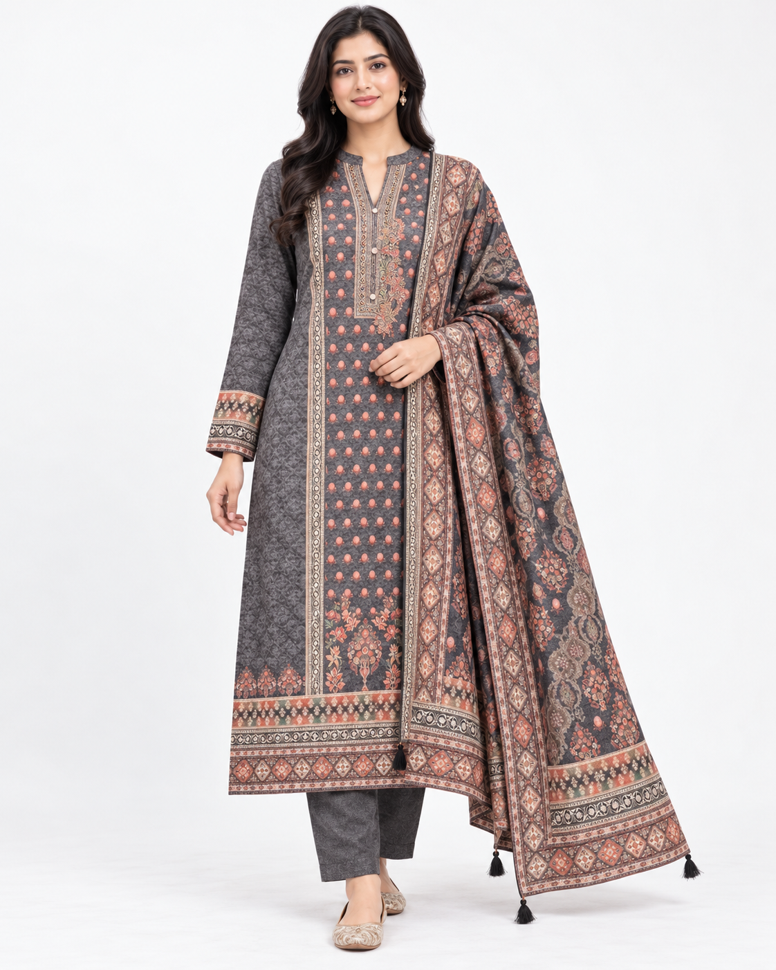 Charcoal Grey Printed Suit Main image