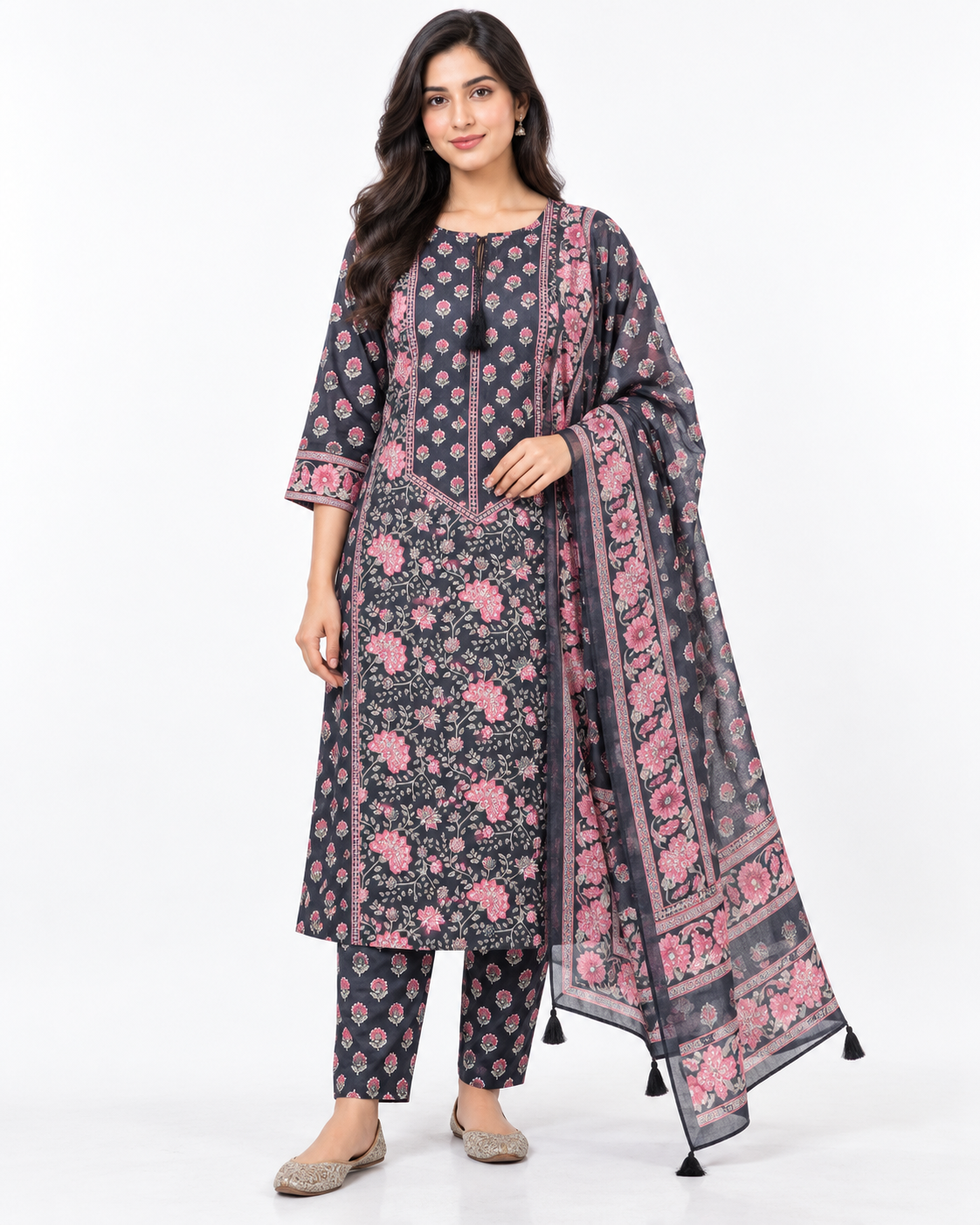 Black Floral Kurta Set Main image