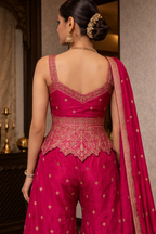 Buy Magenta Corset-Style Sharara Set with Gold Work Online for Women