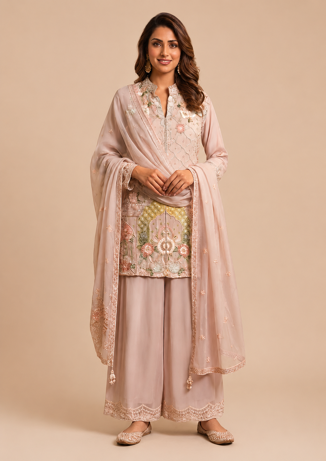 Hand-Embroidered Georgette Sharara Suit Set Main image