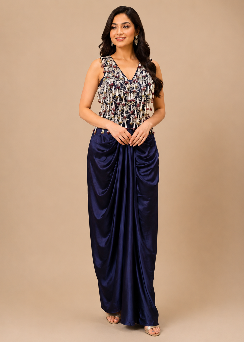 Embellished Top & Draped Dhoti Skirt Set Main image