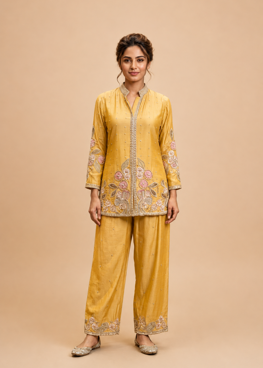 Hand-Embroidered Silk Kurta Set Main image