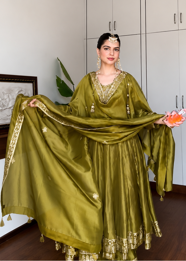 Flared Tissue Silk Anarkali Suit Set