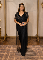 Black Pre-Pleated Shimmer Drape Saree