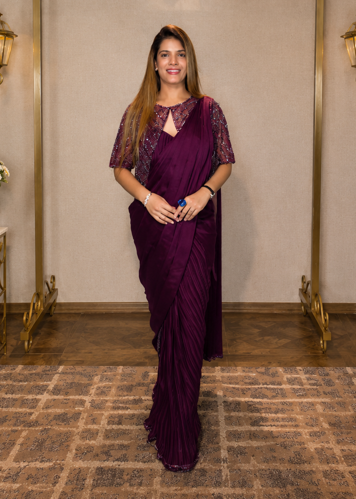 Opulent Wine Pre-Pleated Drape Saree