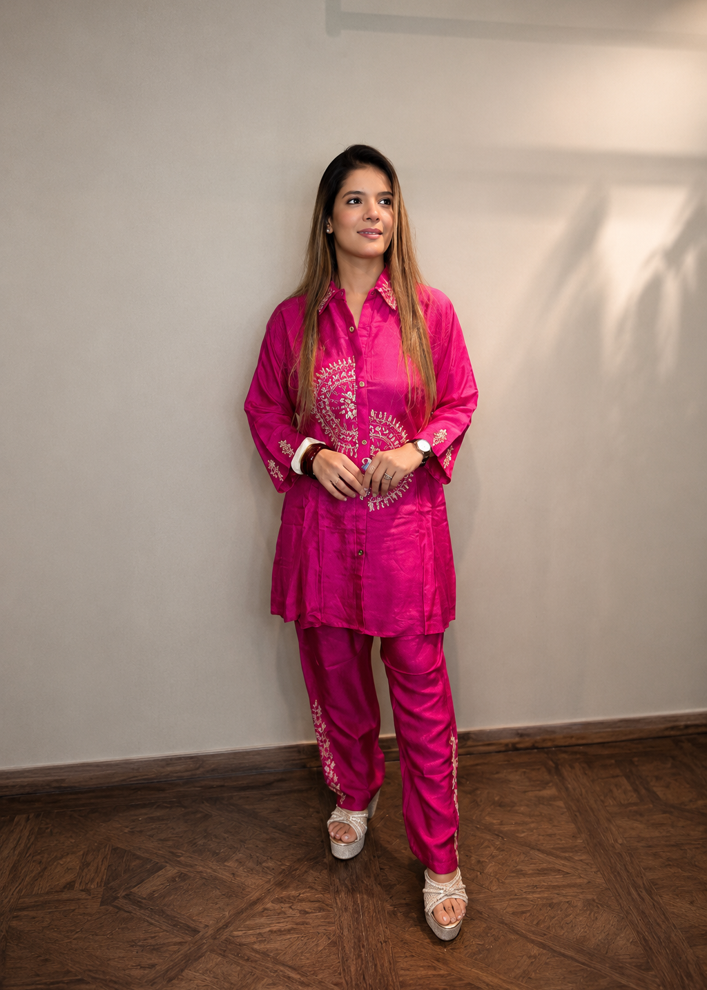 Vibrant Rani Pink Silk Co-ord Set Main image
