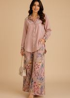 Colorful Floral Print Satin Co-ord Set