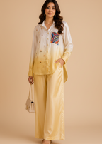 Pastel Yellow Ombre Satin Shirt Co-ord Set