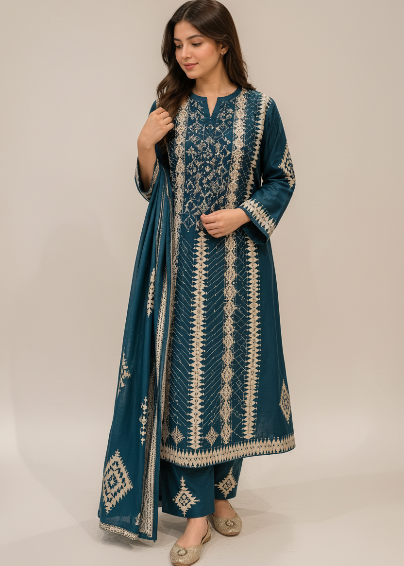 Geometric Tribal Block Print Kurta Set Main image