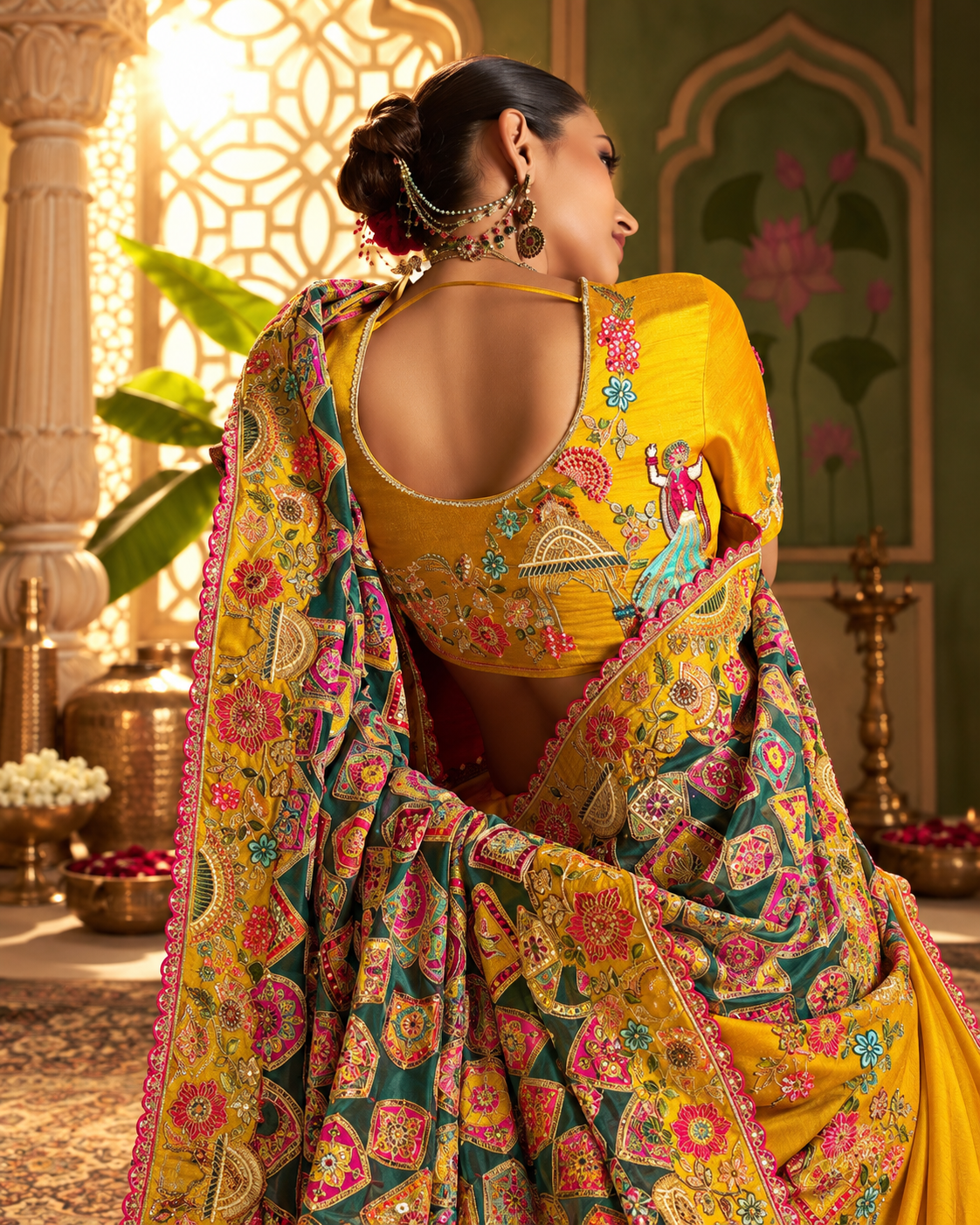 Mustard Yellow & Multicolour Patola Designer Saree
