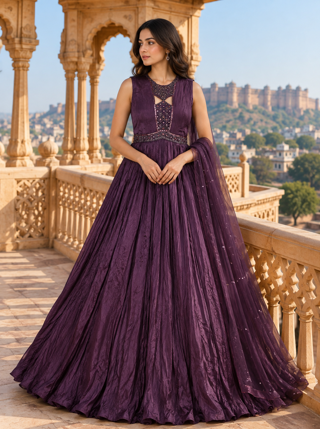 Plum Embellished Gown Set Main image