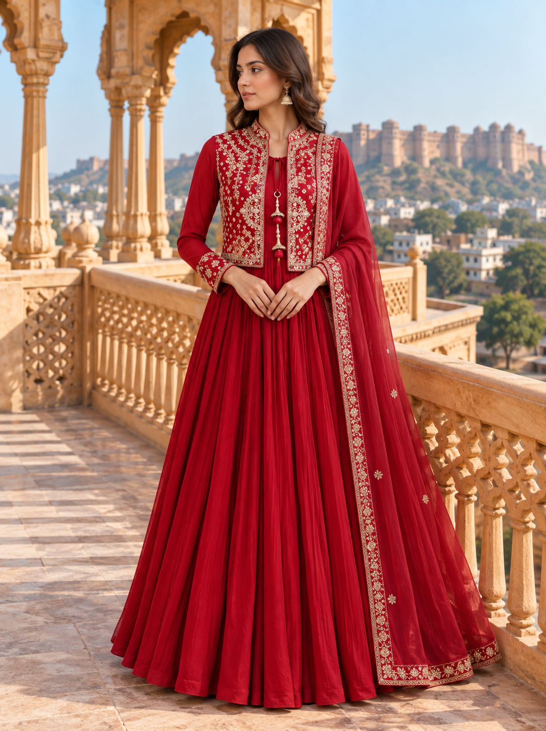 Scarlet Zari Jacket Anarkali Set