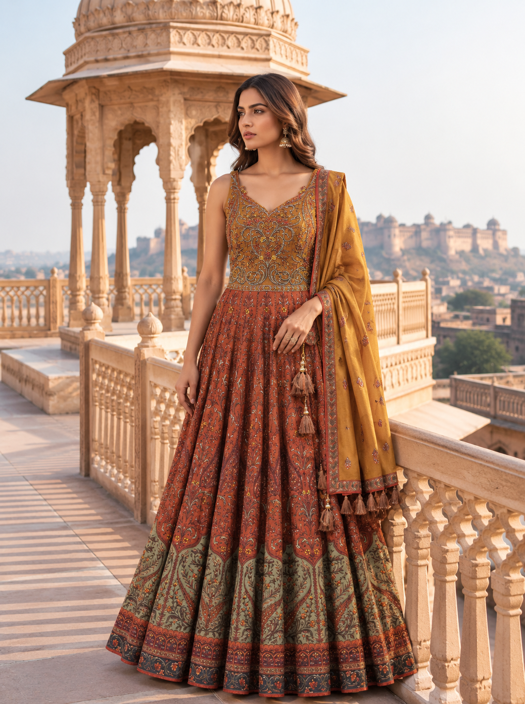 Sunehri Rust Anarkali Set