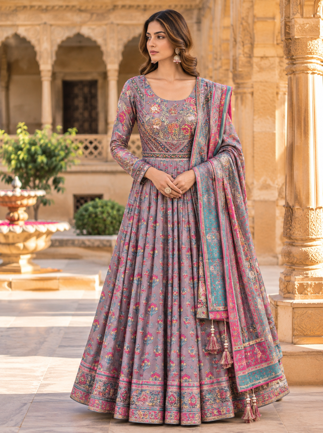 Dusty Mauve Floral Sharara Set with Dupatta Main image