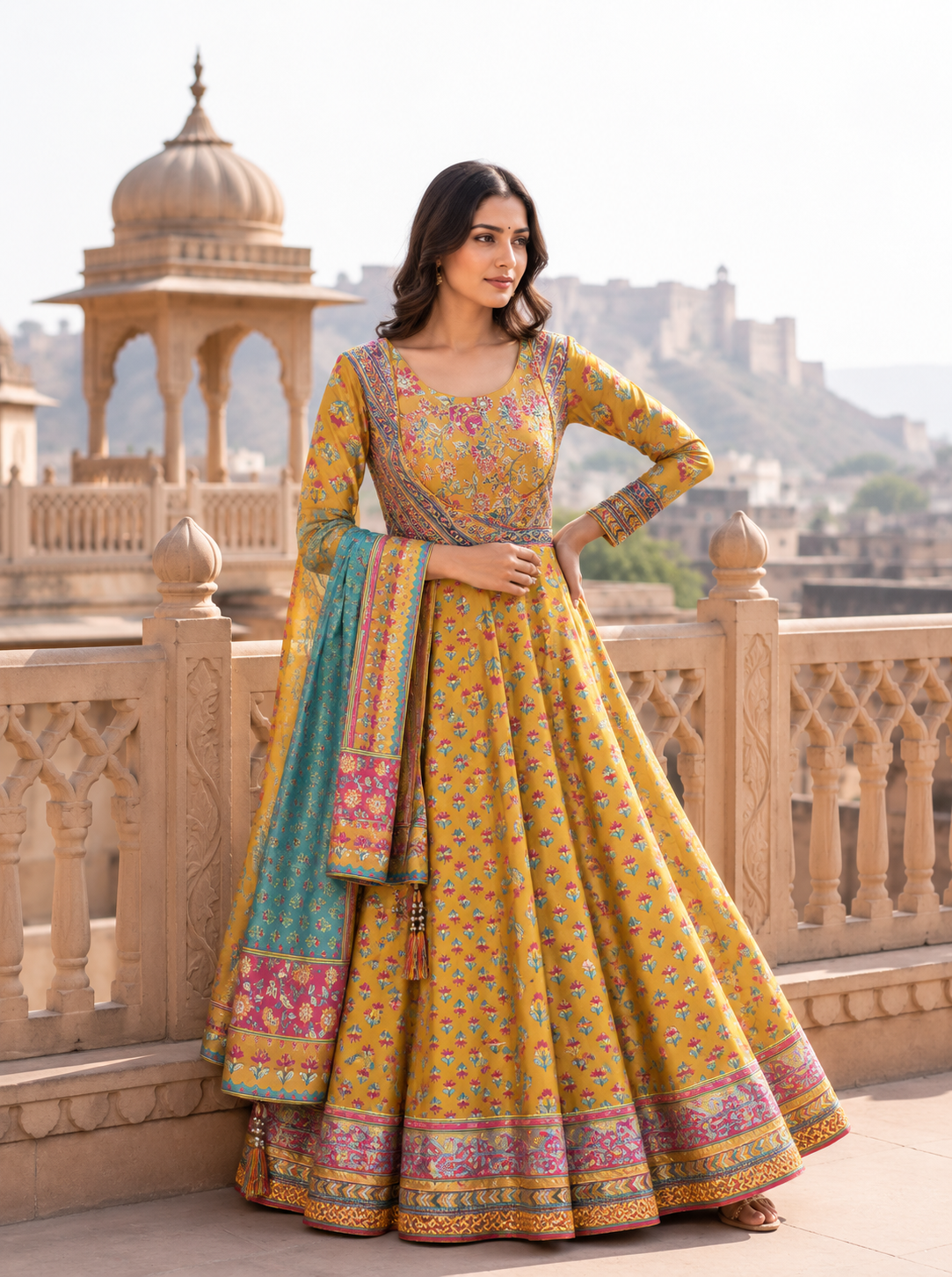 Mustard Yellow Floral Sharara Set with Dupatta Main image