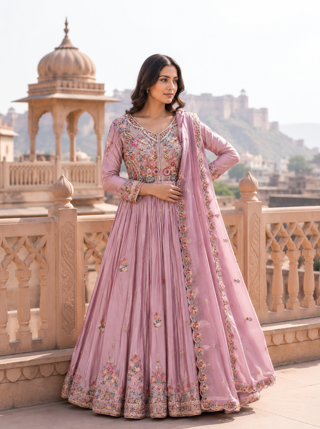Gulabi Meher Anarkali Set