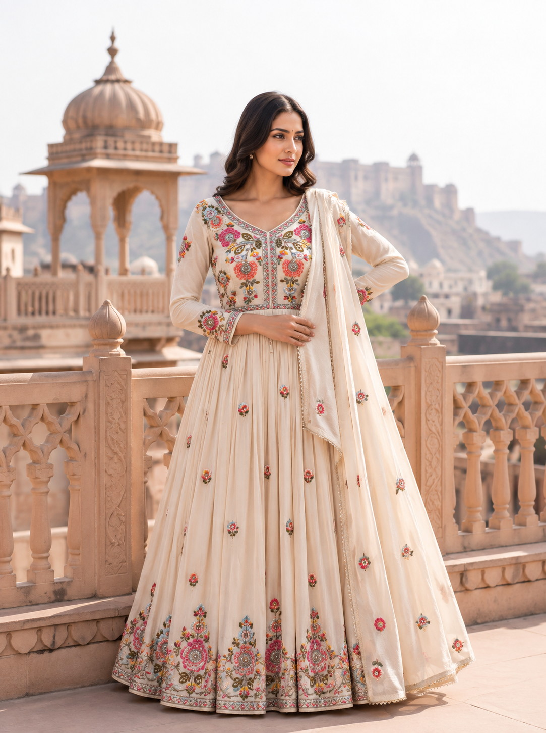 Ivory Gulbahar Anarkali Set