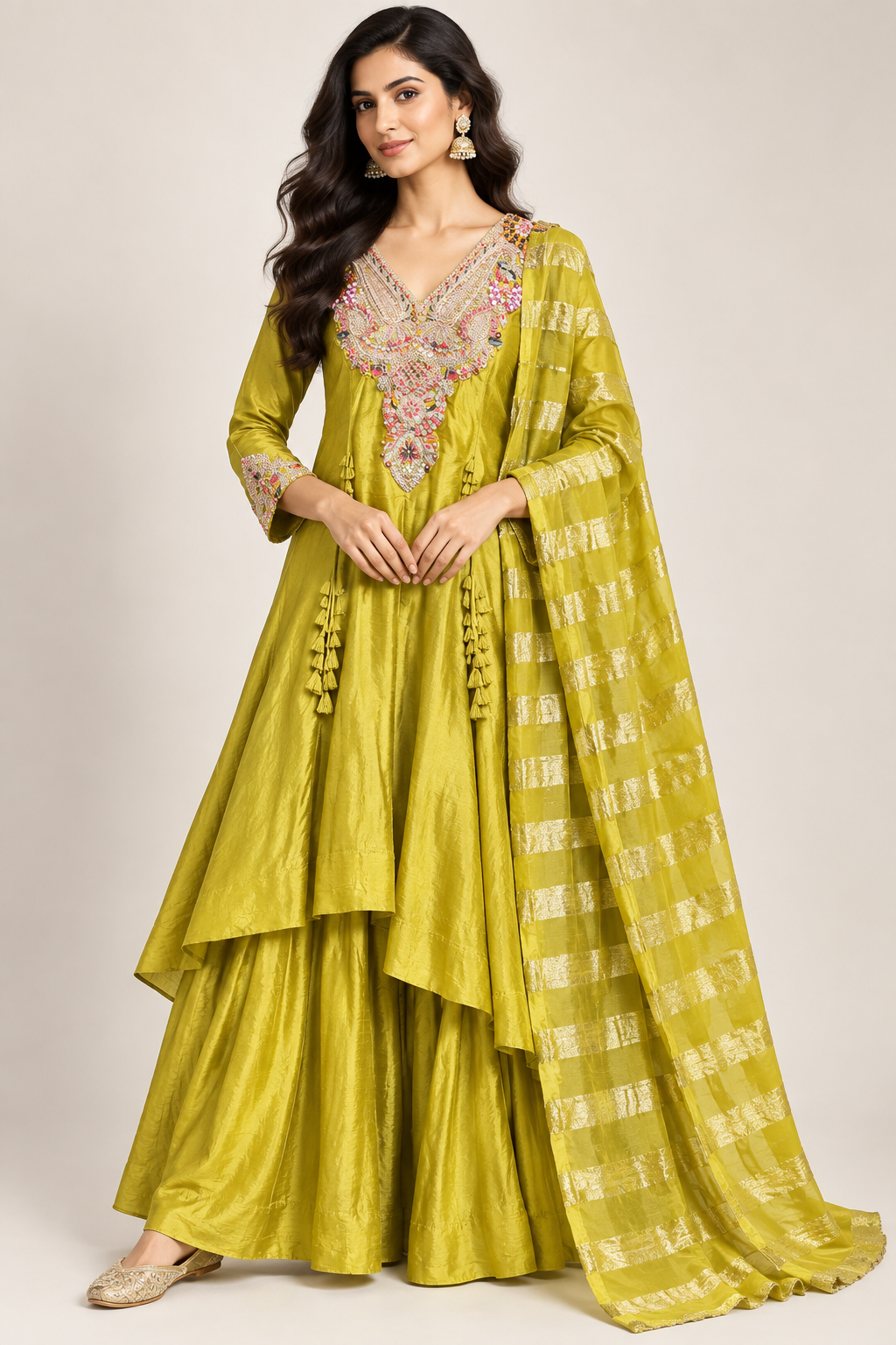 Liril Green Embroidered Anarkali Suit with Designer Dupatta