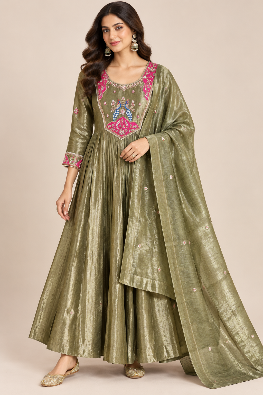Green Embroidered Anarkali Suit with Matching Dupatta