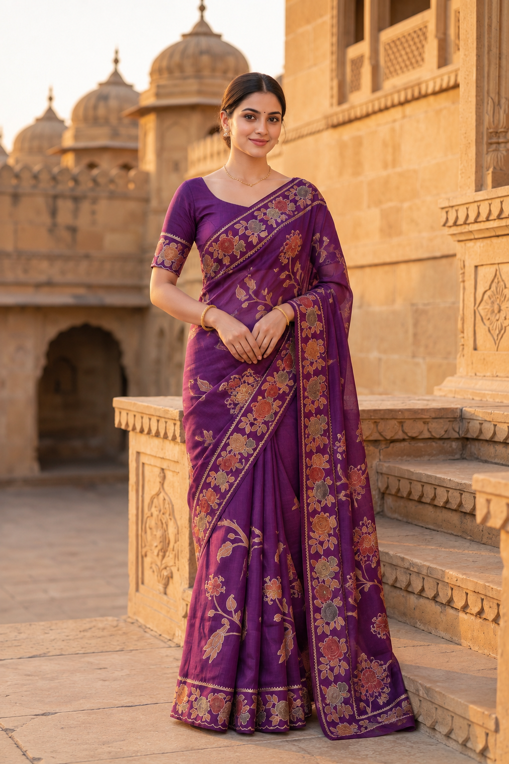 Purple Floral Printed Saree