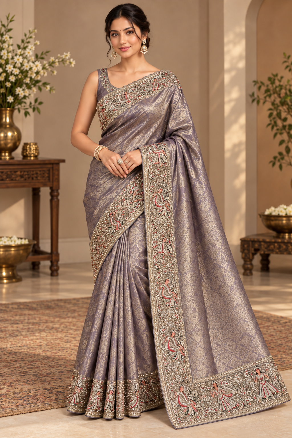 Silver Grey Embellished Saree