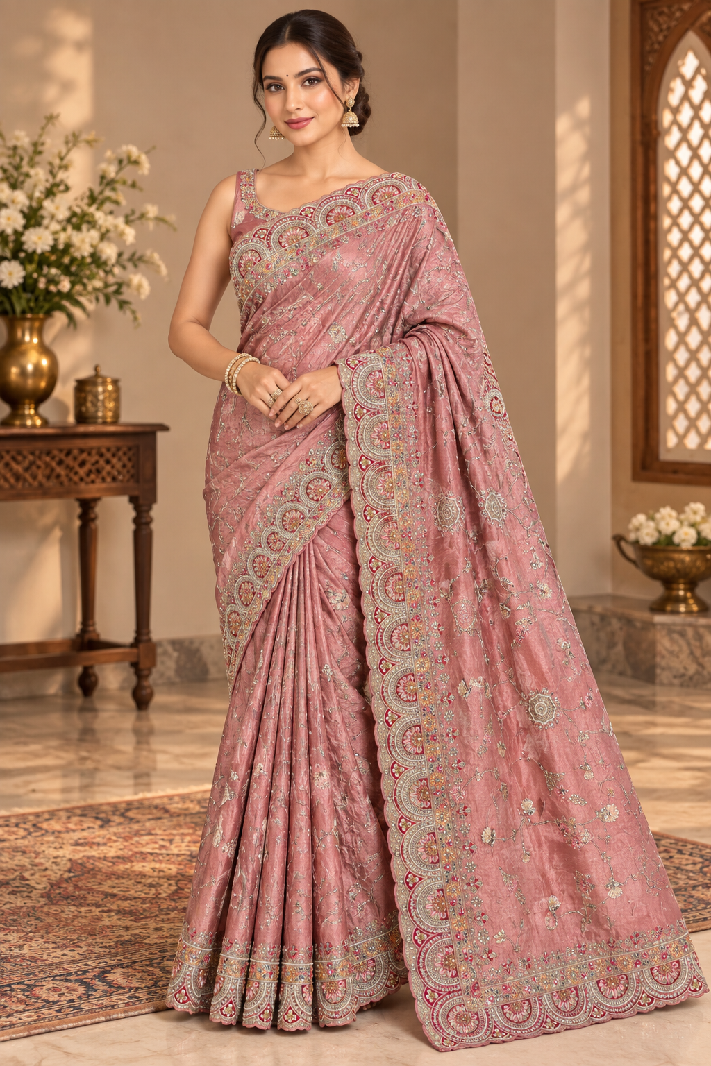 Blush Pink Embellished Saree