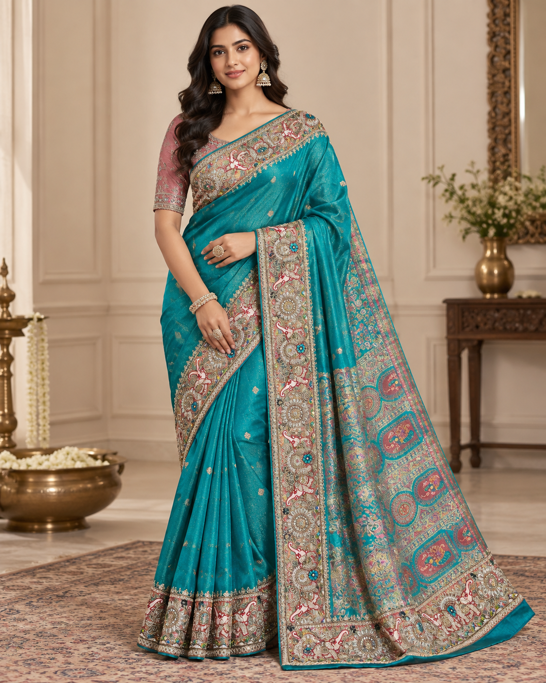 Turquoise Blue Embellished Saree