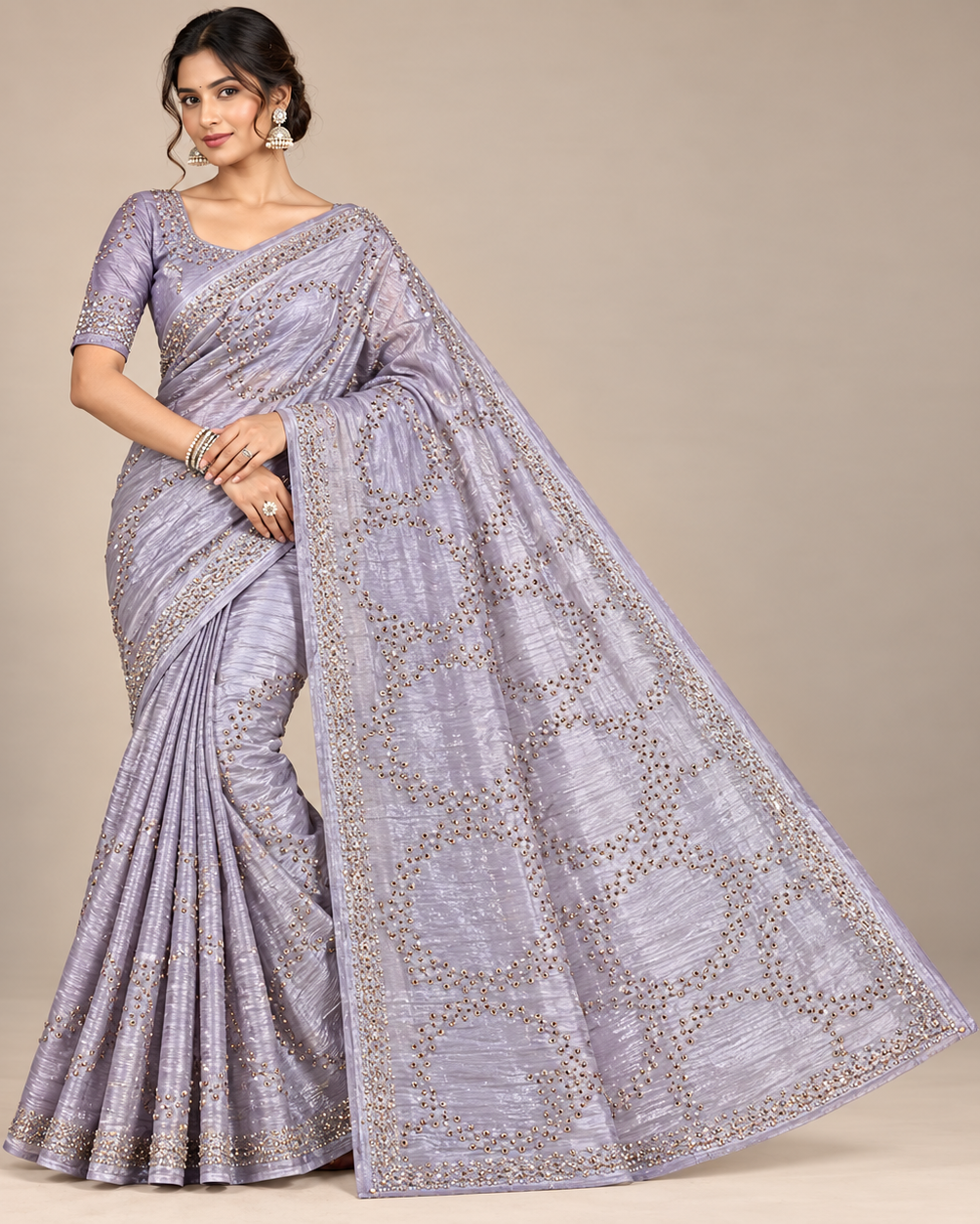 Lavender Tissue Saree with Shimmering Embellishments Main image