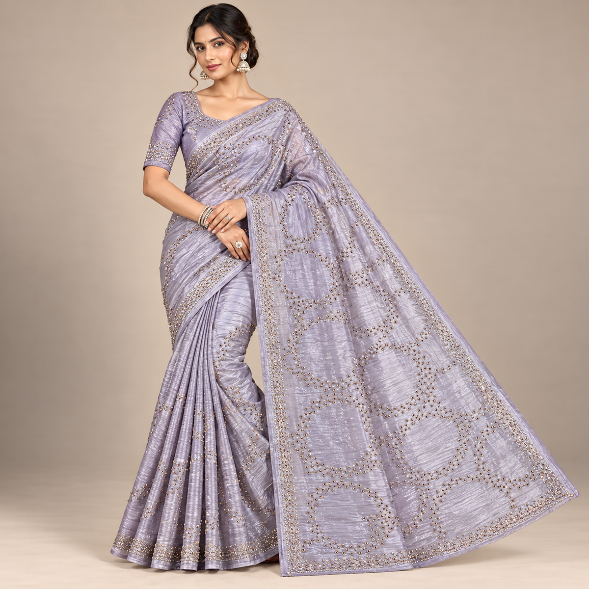 Lavender Tissue Saree with Shimmering Embellishments Main image
