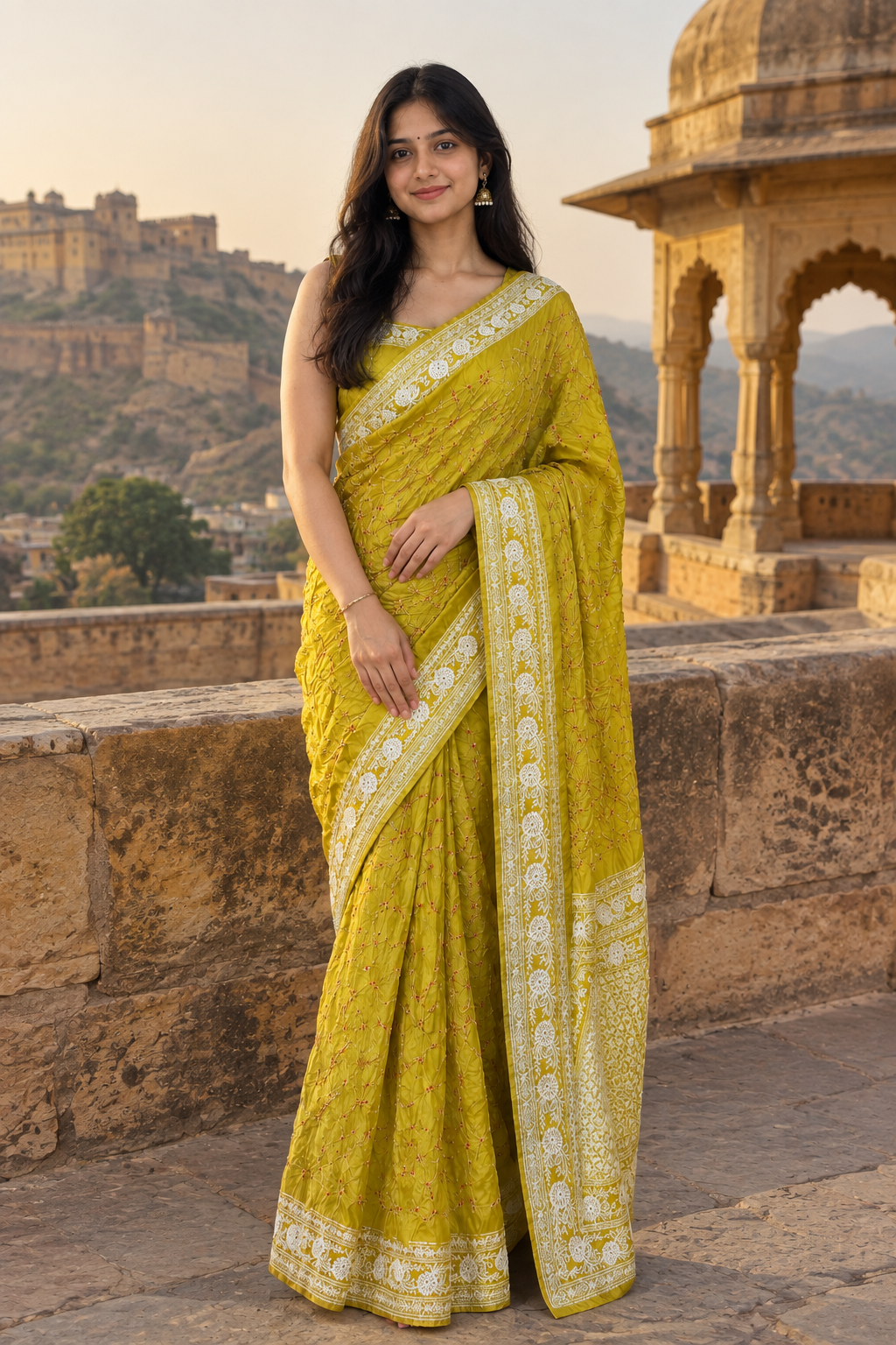 Mustard Yellow Printed Saree
