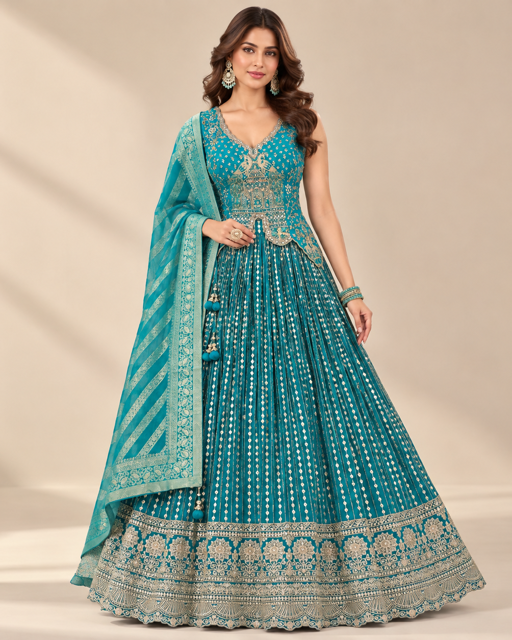 Rama Lehenga Set with Golden Embroidery and Designer Dup Main image