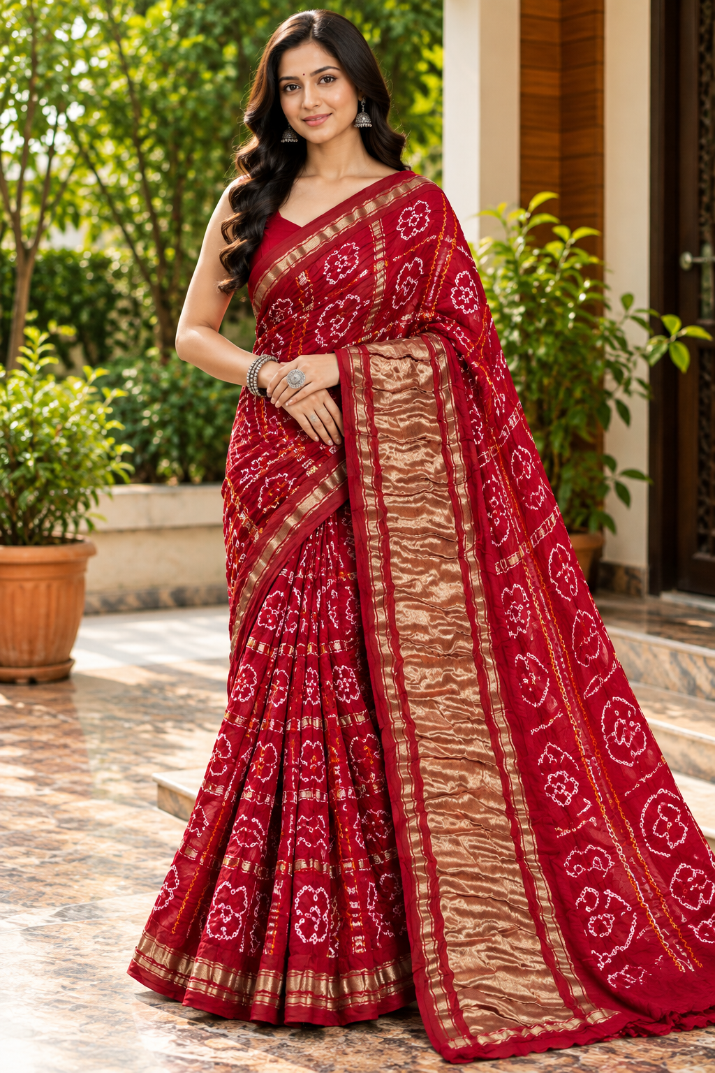 Rust Orange Floral Printed Saree Main image