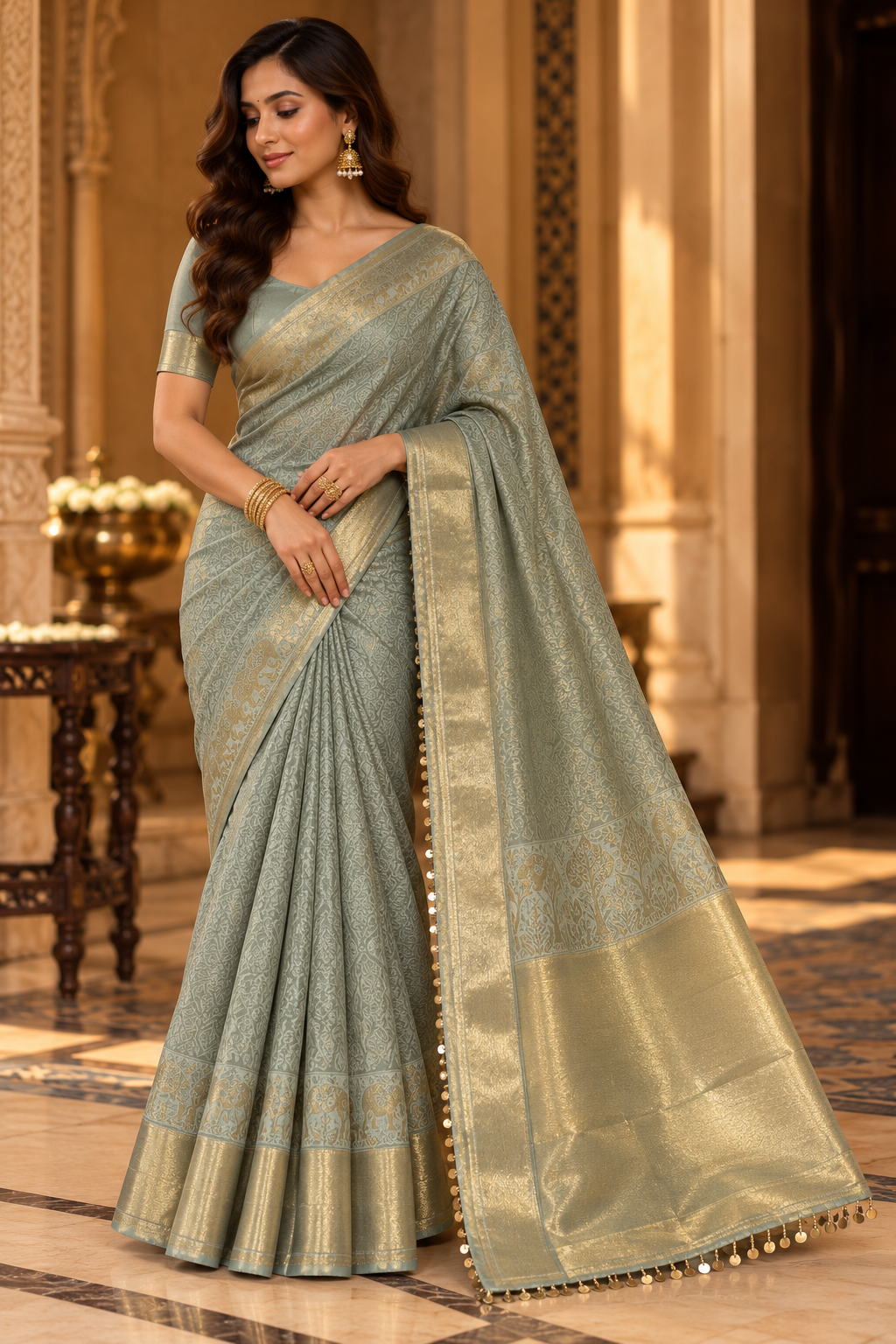 Powder Blue Saree with Silver Embroidered Border