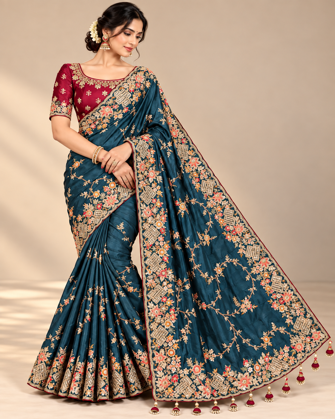 Morkandi Soft Saree with Floral Embroidery and Designer Border