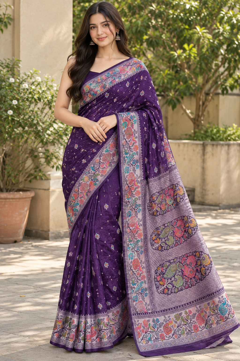 Purple Floral Printed Saree