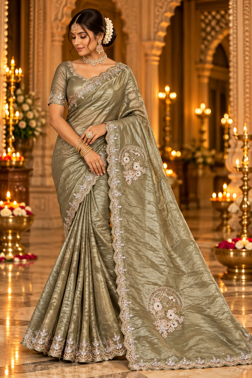 Sage Green Embroidered Saree