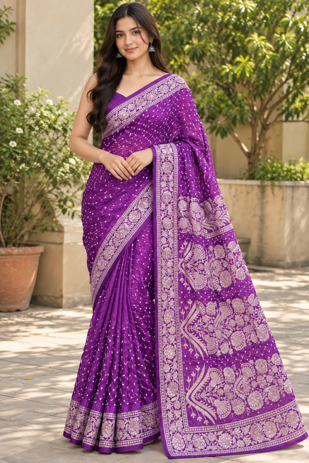 Magenta Purple Floral Printed Saree