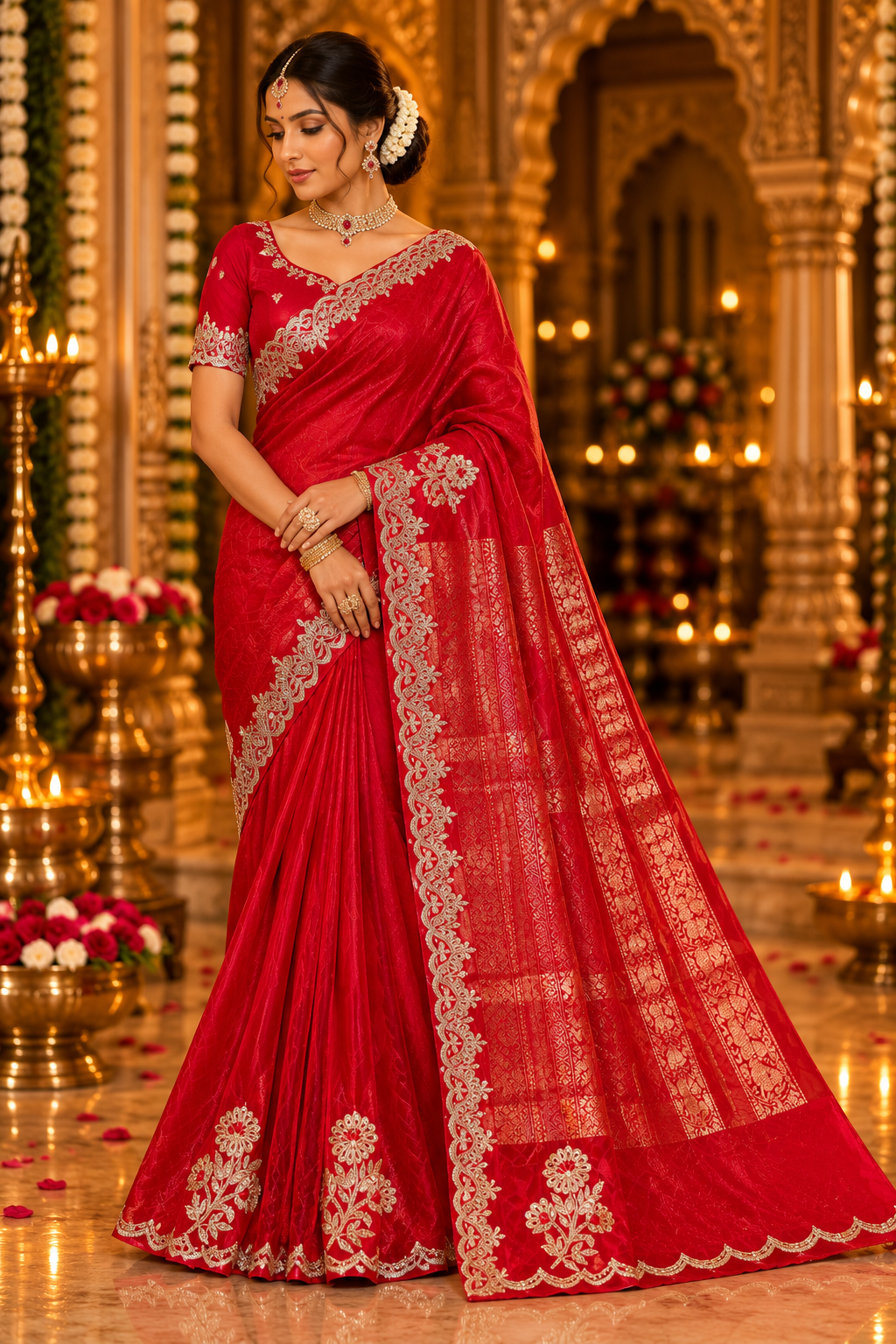Rust Orange Embroidered Saree