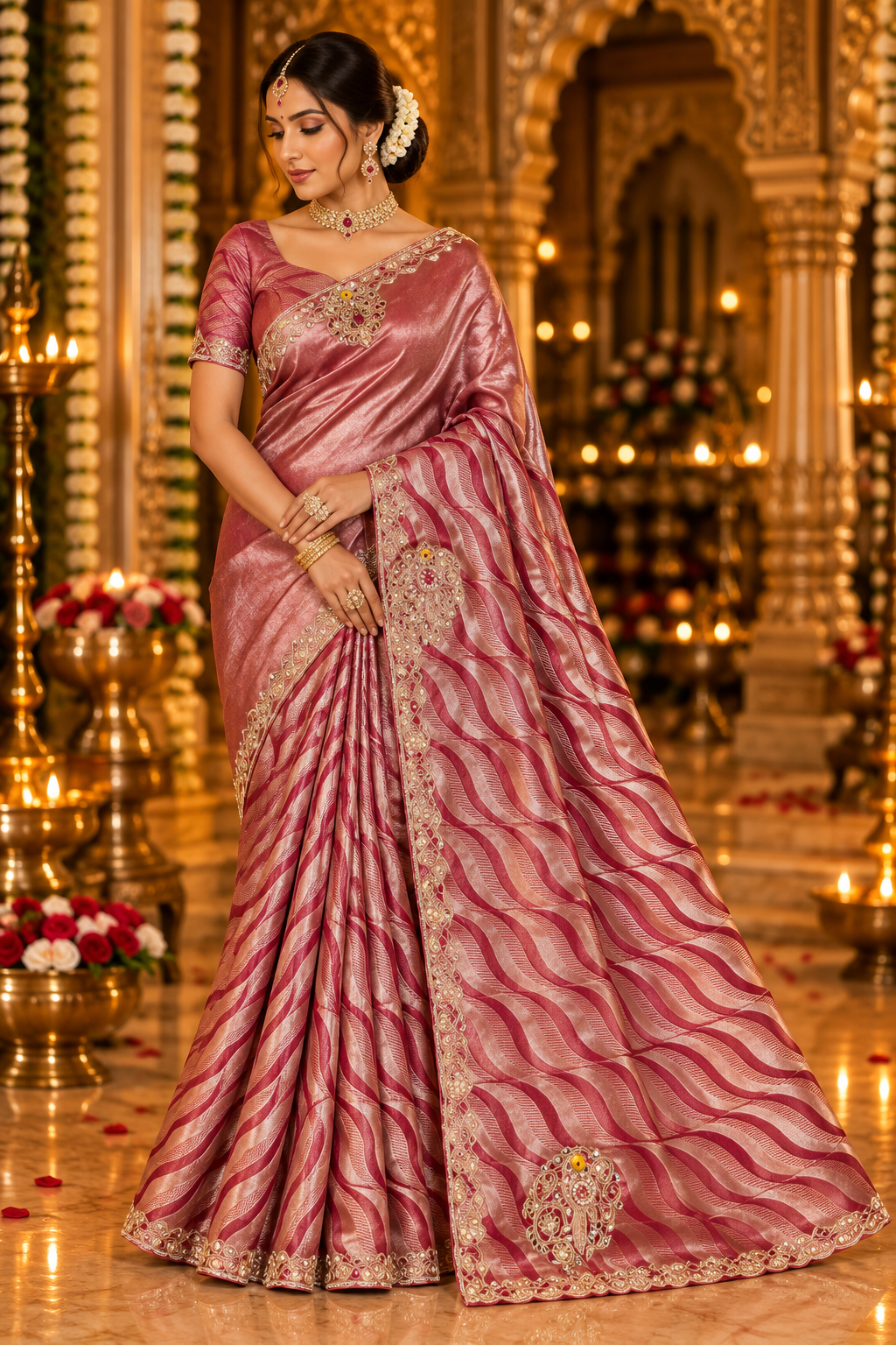 Dusty Rose Embroidered Saree