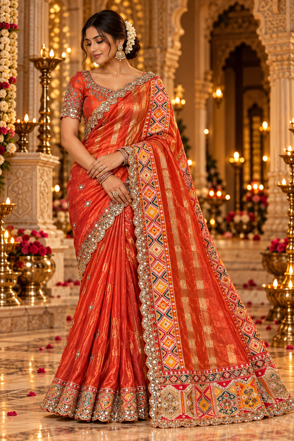 Orange Festive Embellished Saree Main image