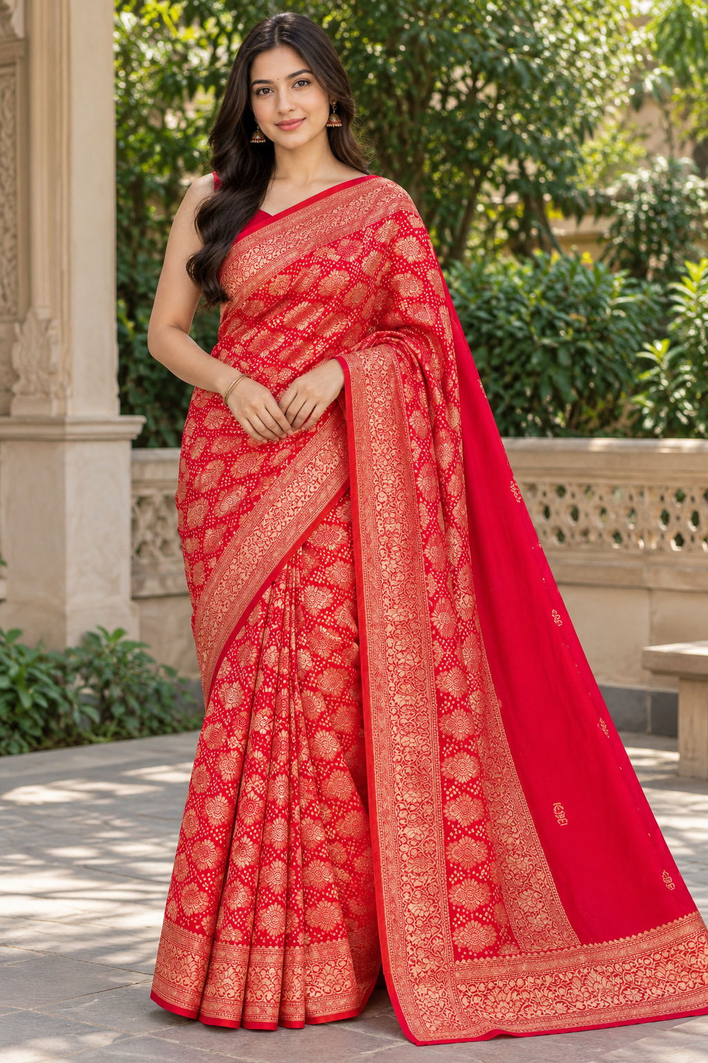 Coral Orange Printed Saree
