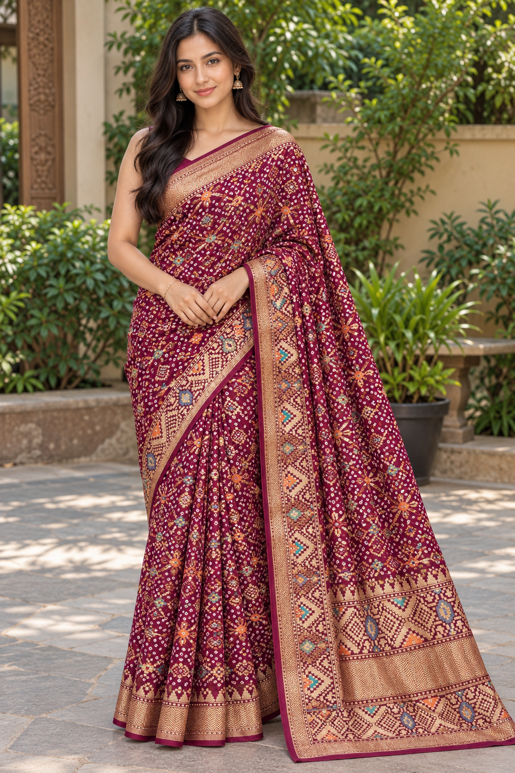 Maroon Bandhani Inspired Printed Saree