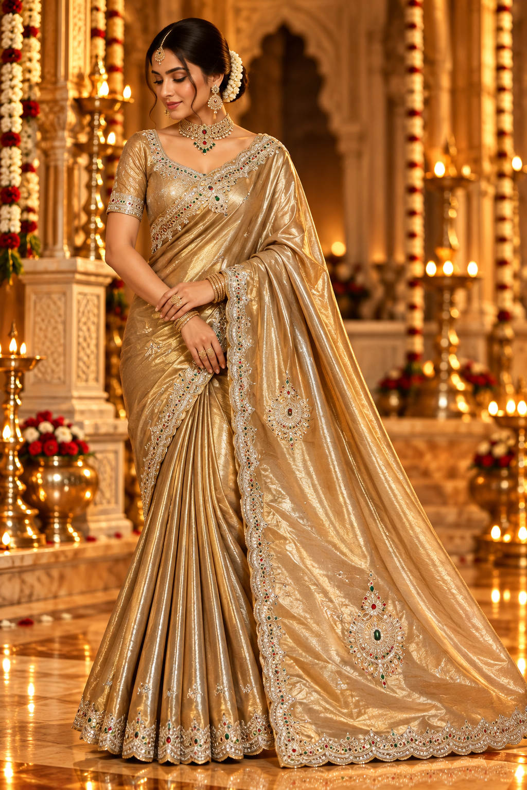 Gold & Silver Embellished Saree Main image