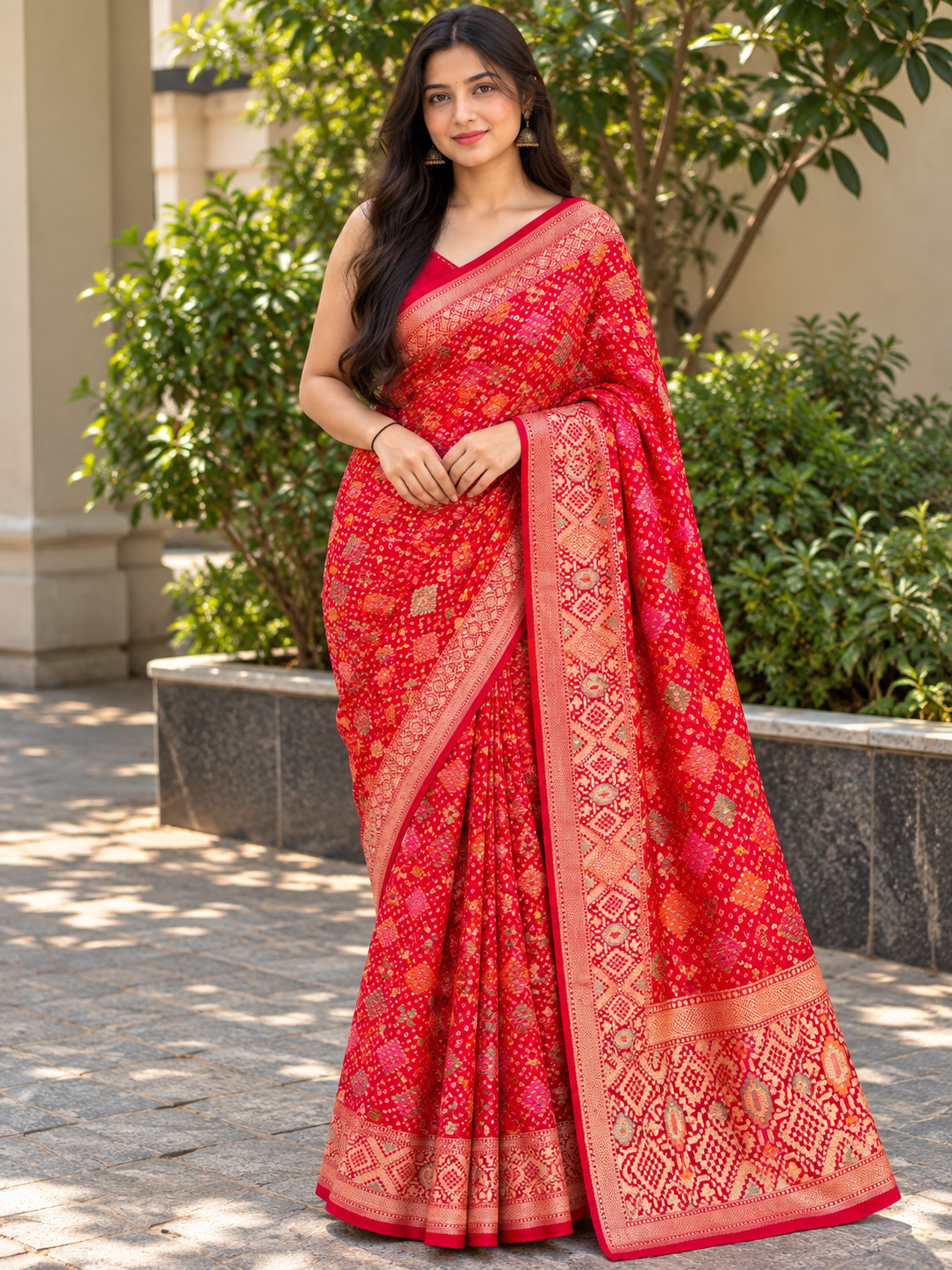Coral Orange Printed Saree Main image